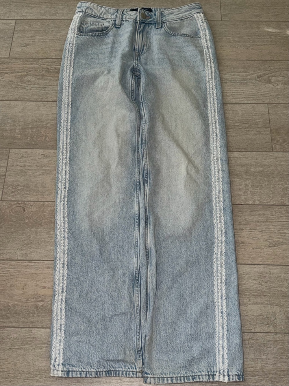 Aeropostale Light Blue Flare Jeans with White Side Lace Trim